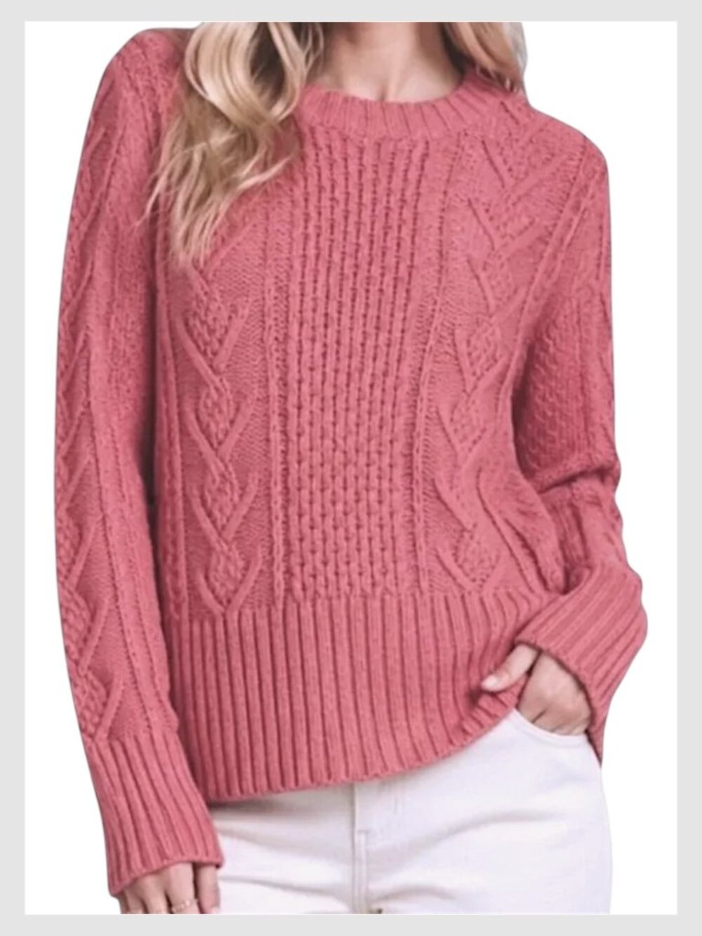Gap Cable Knit Crewneck Wool Blend Sweater Rosewood Pink XS